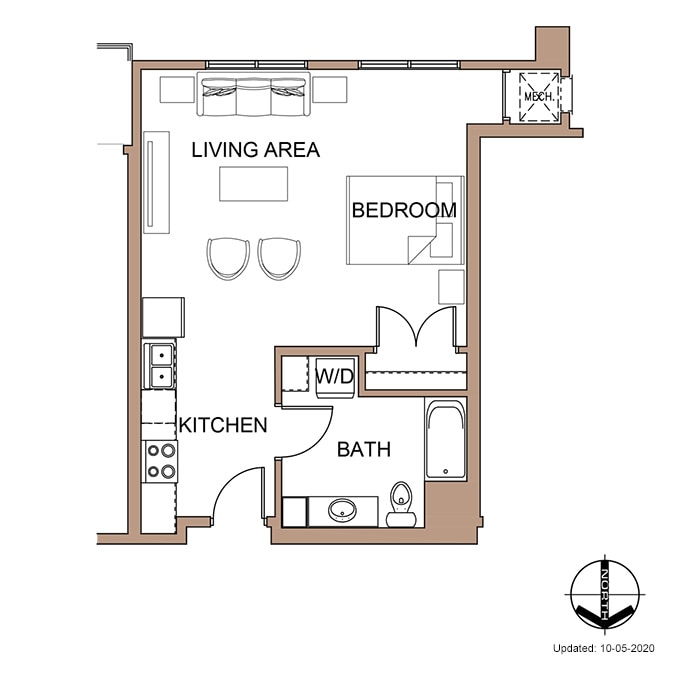 Farnam Flats - Studio 'B' Apartment Floor Plan Details.