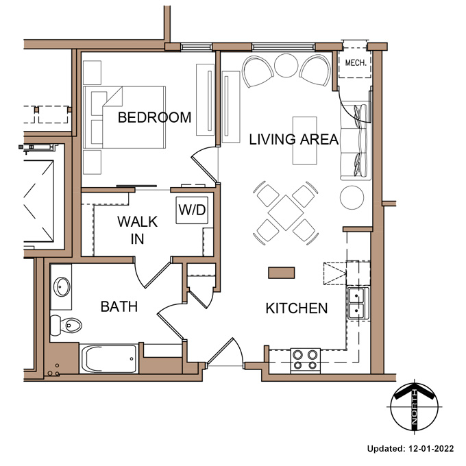 Farnam Flats - One Bedroom 'A1' Apartment Floor Plan Details.