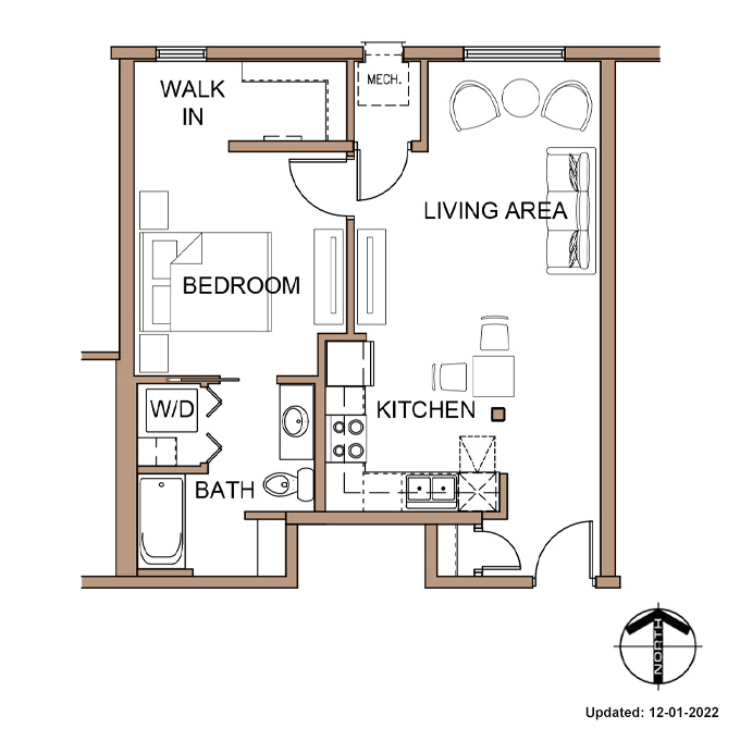 Farnam Flats - One Bedroom 'A2' Apartment Floor Plan Details.