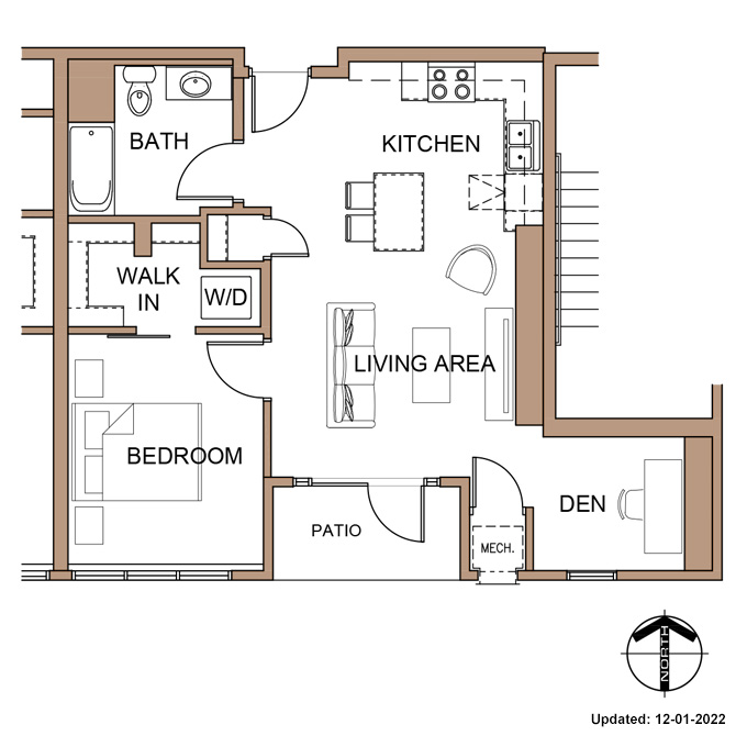 Farnam Flats - One Bedroom 'A3' Apartment Floor Plan Details.